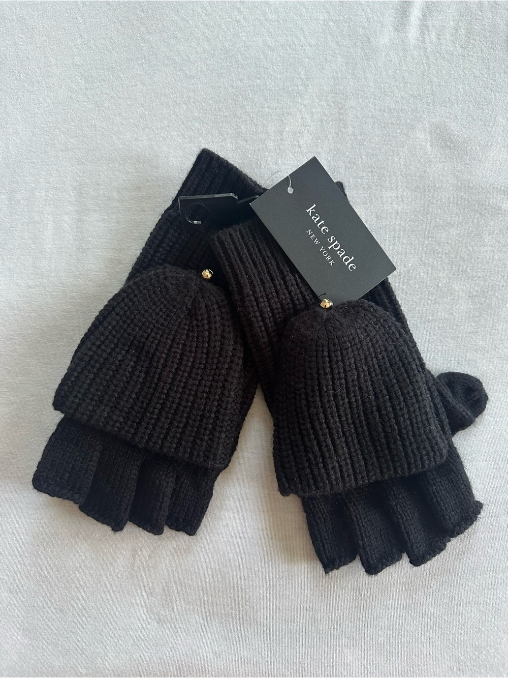kate spade black knit convertible fingerless gloves
